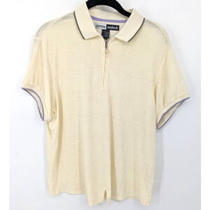 Jamie Sadock Shirt Womens Large Cream Quarter Zip Golf Textured Wavy Polo Top‎